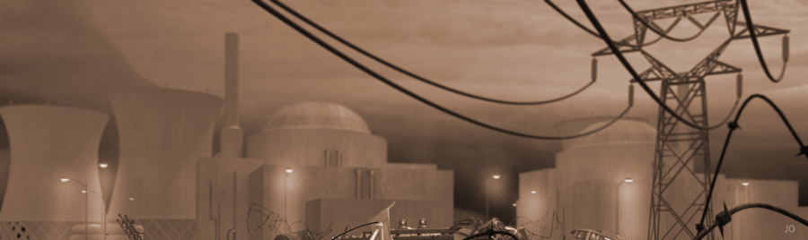 Une centrale nucléaire 3D avec un pylone éléctrique