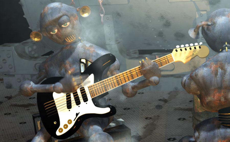 Un robot chante avec sa guitare